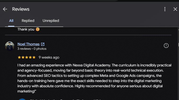 Google review from a Nexxa student