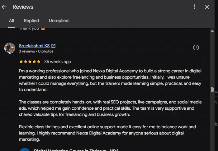 Google review from a Nexxa student