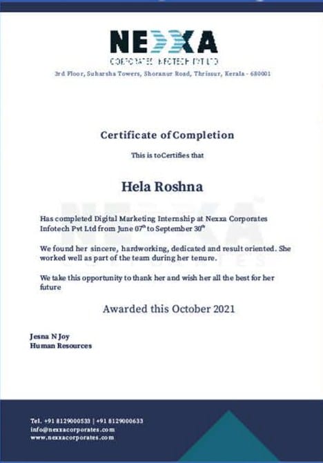 Nexxa agency experience certificate